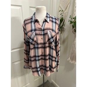 NWT Lucky Brand Pink Plaid Long Sleeve Button Down Women's Large